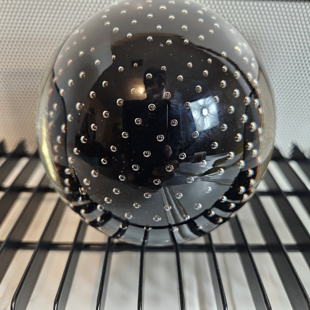 Vintage Black Murano Bullicante Art Glass Paperweight Decor - Picture 5 of 10